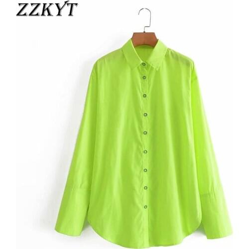 ZZKYT 2021 Women Spring Fashion Green Split Long Blouses Vintage Lapel Collar Long Sleeve Single Breasted Female Shirt Chic Tops