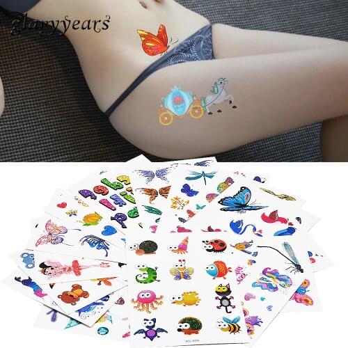 100 Pieces/lot Wholesale Glitter HS Tattoo Paper Child Cartoon Anime Dream Fox Pattern Temporary Tattoo Sticker Leg Body Art DIY