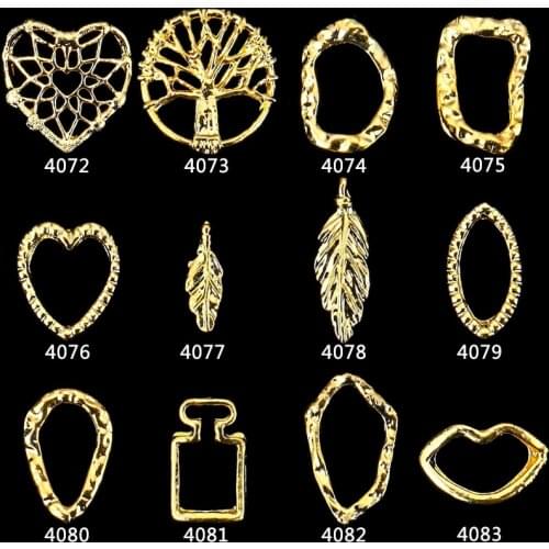 100pcs NEW nail art 3D hollow metal frame alloy hollow irregular circle for nail art Vacuum ring metal nail sticker #4072-4083