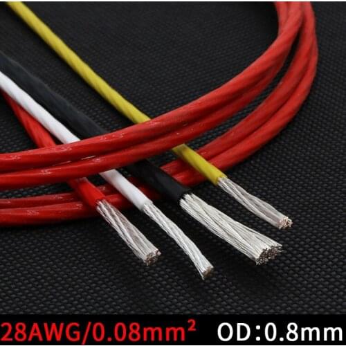 28AWG PTFE Silver Plated Wire OD 0.8mm Insulated High Temperature Soft Electron Cable OFC Copper DIY Headphone Single Line
