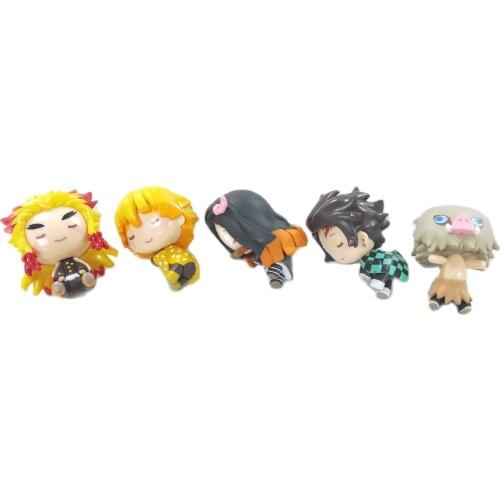 5pcs/Set 5cm Demon Slayer Antistress Kawaii Anime PVC Sleep Action Figure Model Collection Toys Dolls Kid Gift Home Decor Fidget