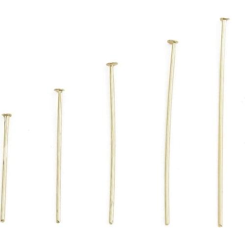 50pcs/lot 20 25 30 35 40mm Flat Head Pins 18k Gold Pated Copper T-Shaped Head Pins For DIY Jewelry Making Findings Supplies