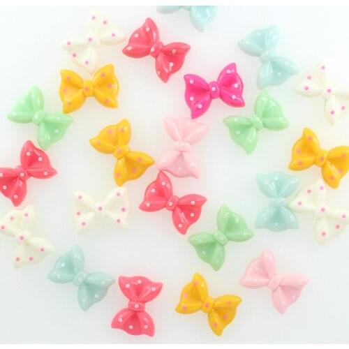 80pcs Small Polka Dots Bow resin Cabochon 22mm mixed colors kawaii decoden