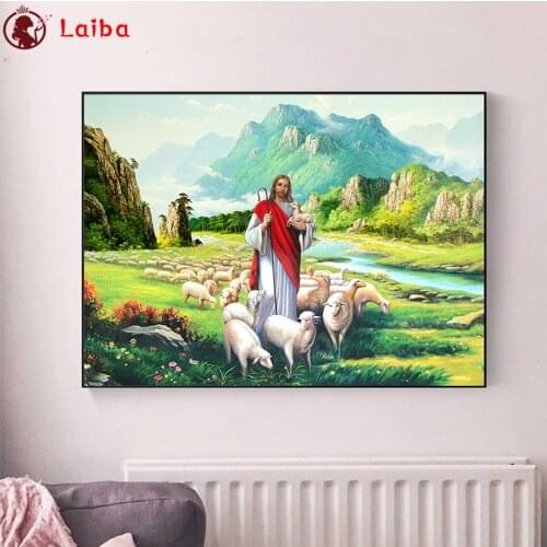 Diamond painting The Good Shepherd Jesus Christ Holy Lamb cross stitch diamond embroidery mosaic room Decor