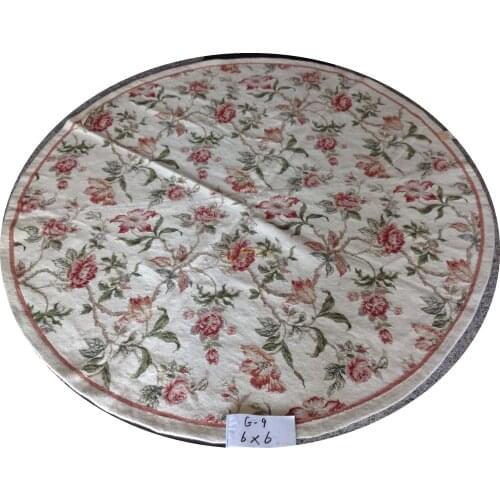 Antique European Point round Carpet Handmade Needlepoint Embroidery Woven Sofa Blanket Folk Art Natural Sheep Wool