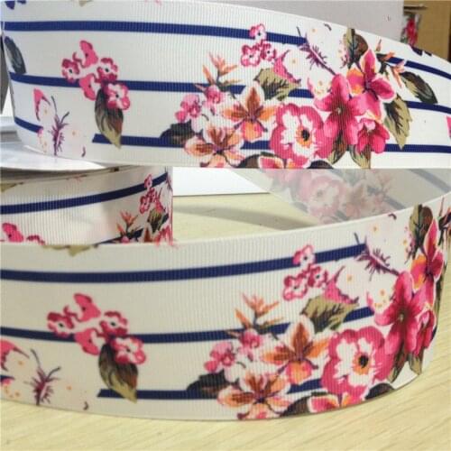 16 22 25 38 50 75 mm Width rose flower Ribbons floral Printed Grosgrain Ribbon Hair Bows FL01