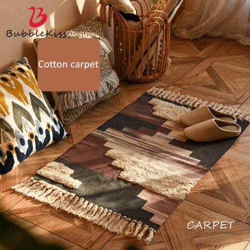 Bubble Kiss Retro Bohemian Carpet Hand Woven Cotton Linen Rugs For Living Room Simple Geometric Print Home Decorative Floor Mat