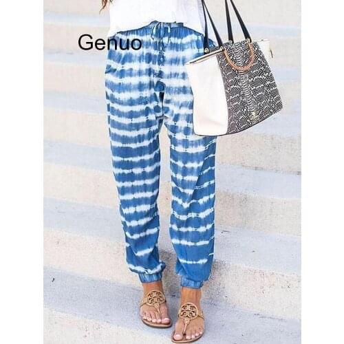 Casual Print Pants Bottoms Women Summer Elastic Waist Sashes Ladies Boho Long Pants Loose Beach Female 2020 New Fashion