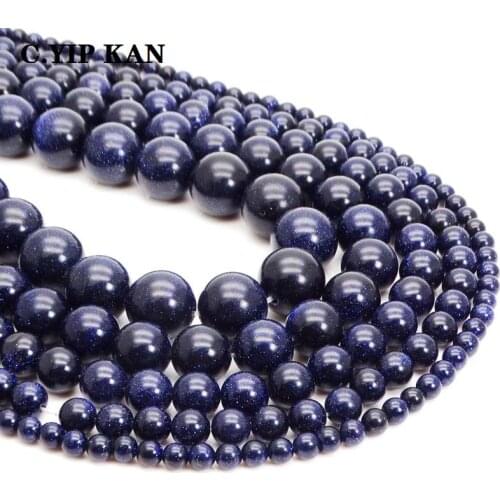 C.YIP KAN Natural Stone Beads blue sandstone Beads size 4 6 8 10 12 14MM DIY Bracelet Necklace Fashion Jewelry Making
