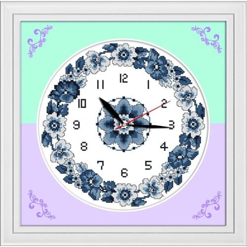 Joy Sunday Orchid face clock 14CT 11CT needlepoint hand made cross stitch kit Needlework embroidery Cross Stitch sets Home Decor