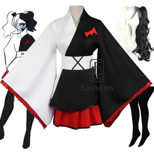 Danganronpa Monokuma Kimono Yukata Outfit Anime Games Cosplay Costumes Wig Kimono Dress