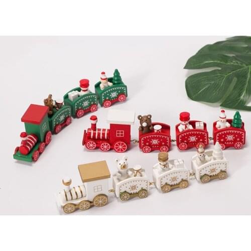 1set Christmas Wooden Train Kids Toys Navidad 2022 Santa Craft Xmas Ornaments Christmas Decorations For Home 4 Knots Train Gift