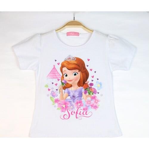 Disney Fashion Girls' T-shirts Summer Childrens Short-sleeved Baby Kids Cotton Tops Girls Anime Clothes Sofia 3-8 Years Old