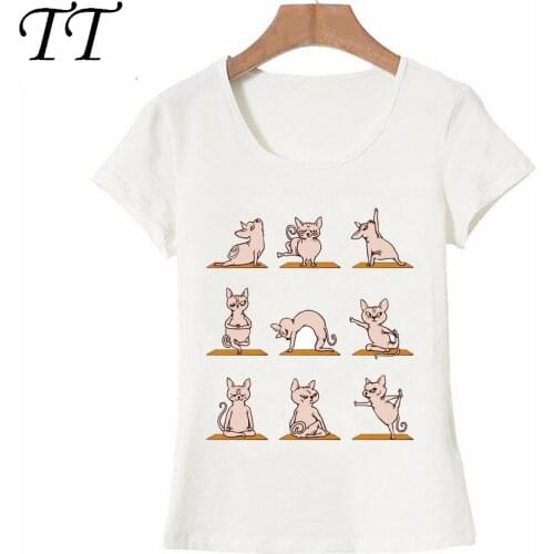 Sphynx Cat Yo.ga Design T-Shirt Fashion Women T-Shirt Lovely Kitten Zen Print T Shirt Summer Casual Tops Cute Girl Tees