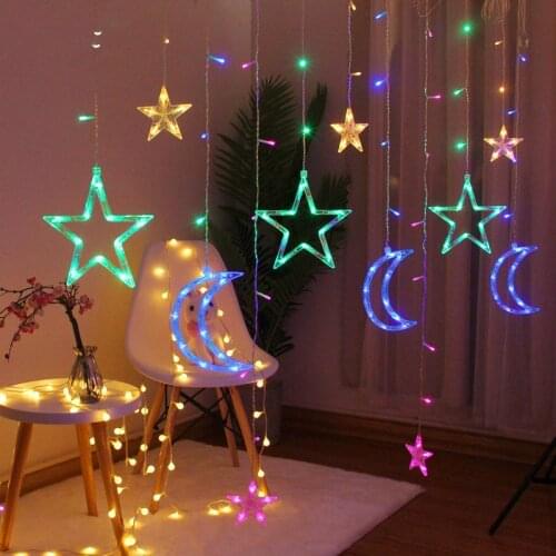 EU 220V Moon Star Lamp LED String Curtain Lights Garland Christmas Decorations for Home Room Wedding Navidad Decor Holiday Light