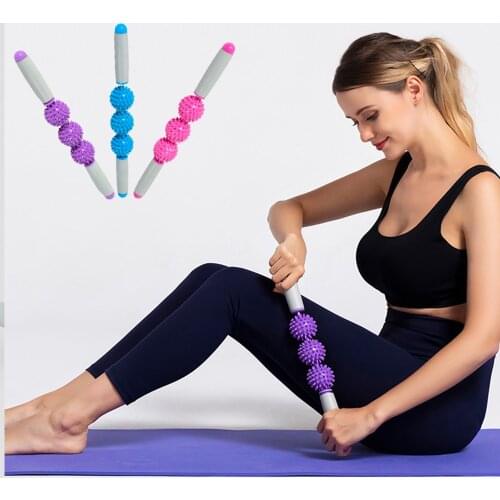 Gym Muscle Massage Roller Fitness Yoga Stick Body Massage Relax Tool Muscle Roller Sticks with 3 Point Spiky Ball Drop Shipping