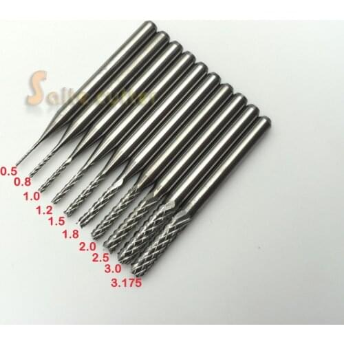 10PCS 0.5,0.8,1.0, 1.2, 1.5, 1.8, 2.0, 2.5,3.0, 3.175 Corn Teeth End Mill Milling Cutter CNC Router Bit Tool PCB Circuit Cutter
