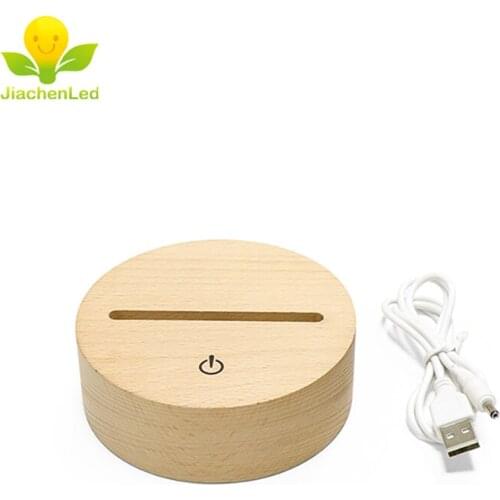 Hot Sale 3D Illusion Night Light Base 6mm Slot 3D Led Light Round Shape Wood Bases for Acrylic