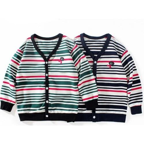 NEW Spring Autumn Boys Cotton Cardigan Coats Long Sleeve Striped V-neck Single-breasted Button Childrens Knitted Jacket Tops