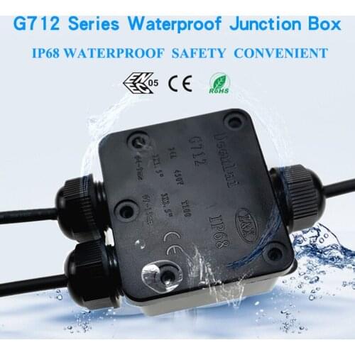 IP68 Waterproof Junction Box One In Two Out Waterproof Box Black With Terminal Outdoor Cable Tee Waterproof Connector