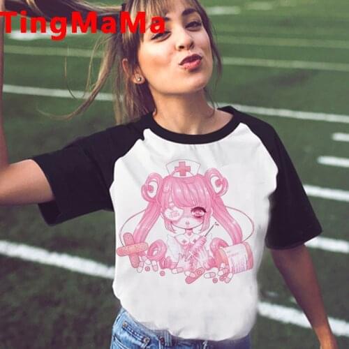 Japanese Anime Harajuku E-girls Punk top tees summer top female grunge plus size print white t shirt ulzzang summer top