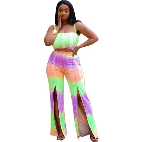 African Trousers Suit Womens Printed Sexy Ultra Short Suspender Top + Slit Trousers Two-piece 2021 Summer African New Style 4XL