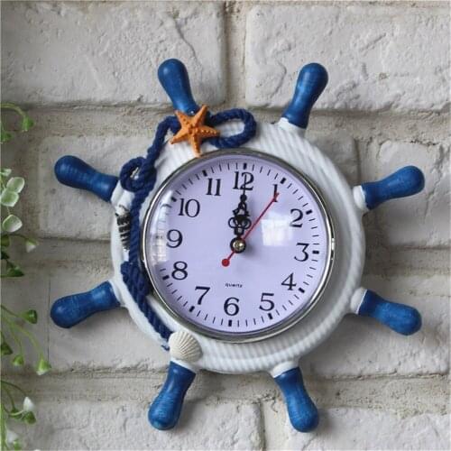 Round Retro Wood Mediterranean-Style Rudder Saat Needle Wall Hanging Clock Home Wall Clock Decoration