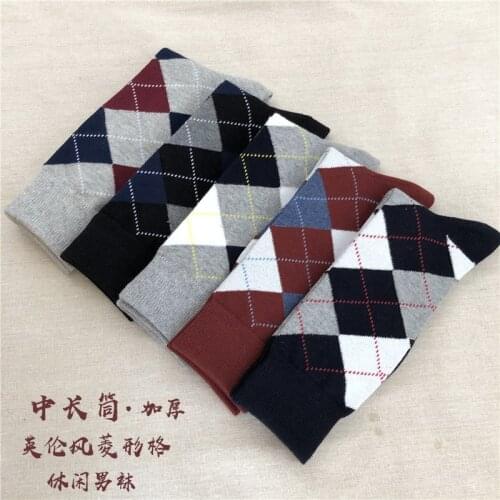 Rhombus grid print socks men cotton autumnn winter sporting casual business sock breathable Absorb sweat comfort British wind