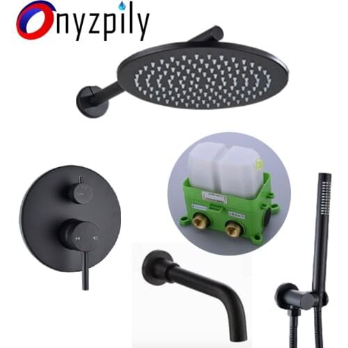 3-Ways Round Shower Faucets Set 8" 20CM Brass Rainfall Shower Head Single Handle Mixer Tap Bathroom Shower Wall Mount Concealed