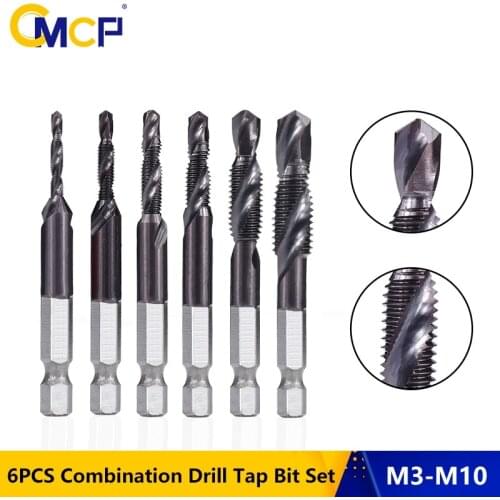 CMCP HRC89 Combination Drill Tap Bit Set M3 M4 M5 M6 M8 M10 Metalworking Hex Shank Machine Taps Kit Metric Plug Tap