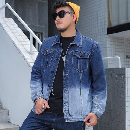 New Blue Wash Gradient Design Denim Jacket Men Trend Streetwear Hip Hop Loose Couple Male Woman Jeans Coat Plus Size 7xl 8xl