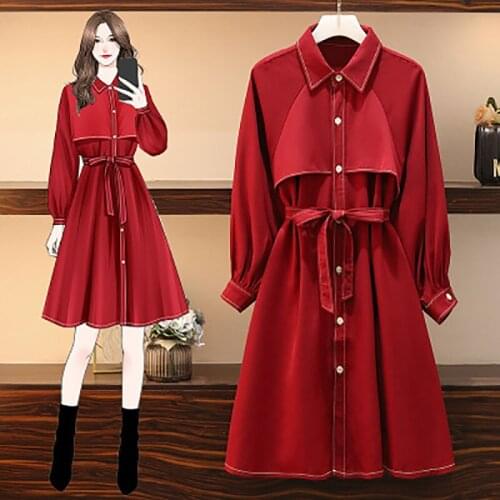 A new fall fashion Korean womens fashion three-dimensional red and black solid color slimming bowknot casual dress