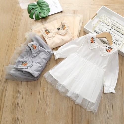 So beautiful good quality 2019 new baby girls autumn dress sweet children white dress cute baby Clothes Children Clothing