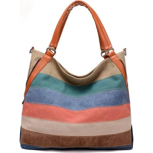 Striped Canvas Bags Women Retro Female Bag Shopper Tote Bags for Womens Casual Purses and Handbags 2021 Summer New Wallet Zipper