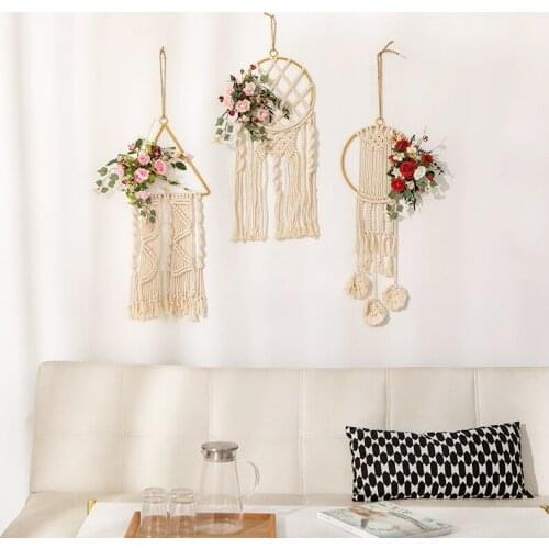 Hand woven weave Suzhou small tapestry living room bedroom bedside hanging ornamental Nordic flower set