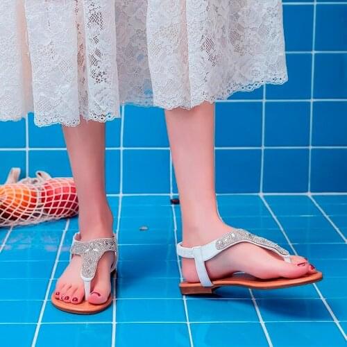 Sandales 20201Womens Elastic Band Rhinestone Sequins Flip Flops Waterproof Platform Sandals summer women shoes rhinestone