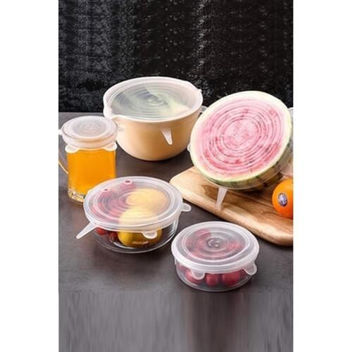 Silicone Stretch Cover 6'lı Cover Food Preservative Pots Plate Cap Transparent-Carcinogenic Substance İçermez-High Quality