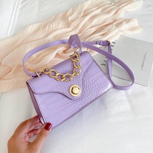 Vintage Alligator Pattern Crossbody Bag Women Solid Chain PU Leather Small Shoulder Messenger Handbag Travel Daily Purse