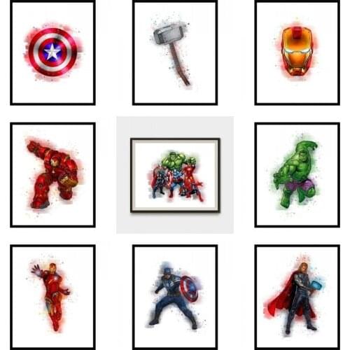 Marvel Superhero Watercolor Canvas Art Paintings Hulk Avengers Poster and Print Wall Art Picture for Living Room Home Decoration