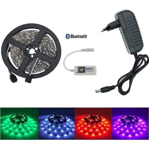 LED Strip Lights Flexible Ribbon RGB Stripe 5M Tape Diode DC 12V+Remote RGB 5050 With Bluetooth Controller and Adapter