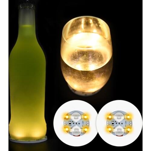 10 Pcs LED Coaster for Drinks Cup Button Battery Power Supply Led Bar CoasterPerfect for Party Wedding Bar Warm White and Blue