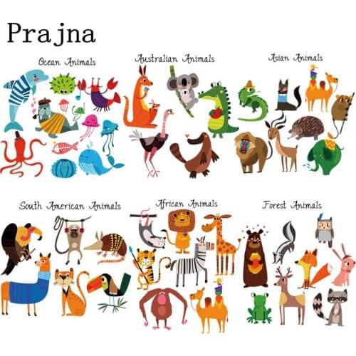 Pulaqi Cartoon Animals Iron On Transfers Vynil Heat Transfer Panda Owl Ironing Stickers Kids T-shirt Thermal Patches For Clothes