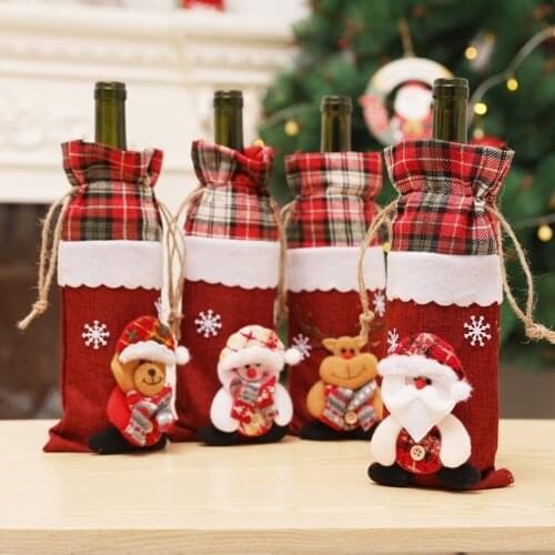 Table Home Decoration Items Santa Claus Snowman Elk Three Lovely Christmas Decorations Wine Bottle Sets Support Dropshipping