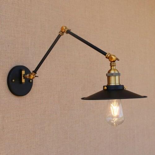 Vintage iron black adjustable head swing arm wall lamp e27 lights modern for dining room living room bedroom restaurant bar
