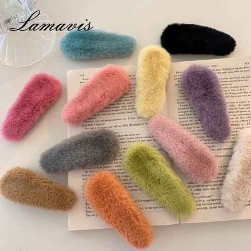 Candy Color Plush Hairpin Imitation Rabbit Fur BB Clip GirlS Heart Bangs Clip Hairpin Side Clip Hair Accessories