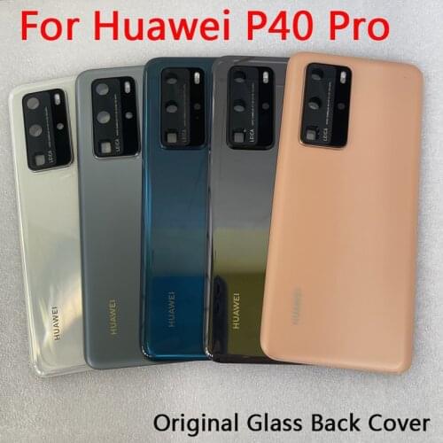 For Huawei P40 Pro 100% Original Tempered Glass Back Cover Spare Parts For P40 Pro Back Battery Cover Door Housing+Camera Frame