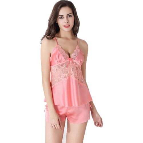 Womens Pijamas Real Silk Sexy Women Deep V Lingerie Nightwear Home Tracksuits Wholesale 2016 Summer Vs Brand Pajamas Sets