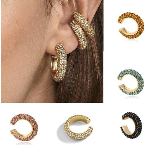 Women Bohemia Crystal Earrings Ear Cuff C Shaped Rhinestone Clip on Earring Fashion Women Geometric Gold Earrings Girls Jewelry