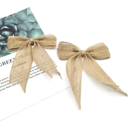 2Pcs Christmas Natural Burlap Jute Bow Christmas Tree Topper Bowknot for DIY Craft Project Wedding Party Decoration Supplies