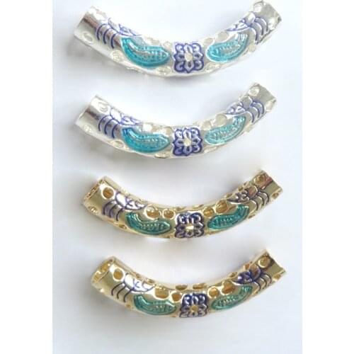 5Pcs Silver Plated/Gold Flower Fish 7mm Hole Tube Sliders for Bracelet Necklace Jewelry Making